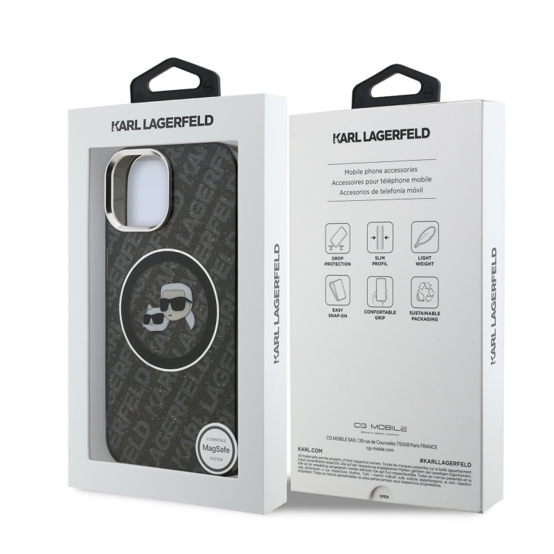 Karl Lagerfeld IML K&CH Heads Repeated Logo MagSafe Zadní Kryt pro iPhone 15 Black