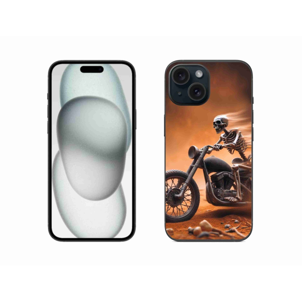 Gelový kryt mmCase na iPhone 15 - kostra na motorce