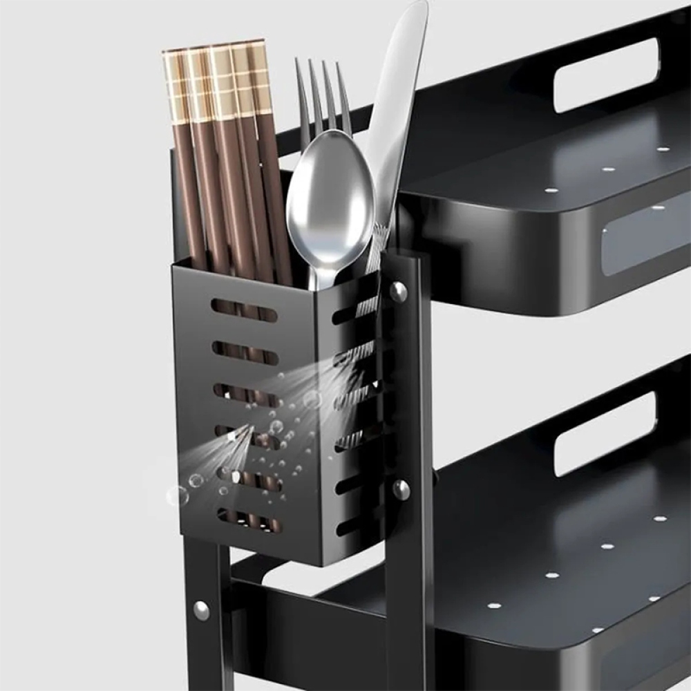 Dvoupodlažní kuchyňský stojan na doplňky a kořenky – černý