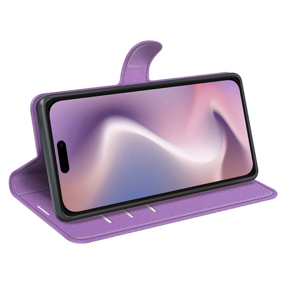 Litchi knížkové pouzdro na iPhone 16 - fialové