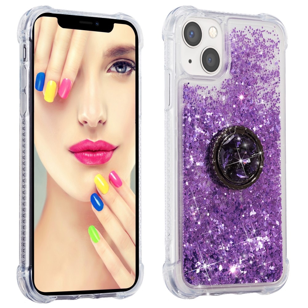 Glitter přesýpací gelový obal na iPhone 15 Plus - fialový