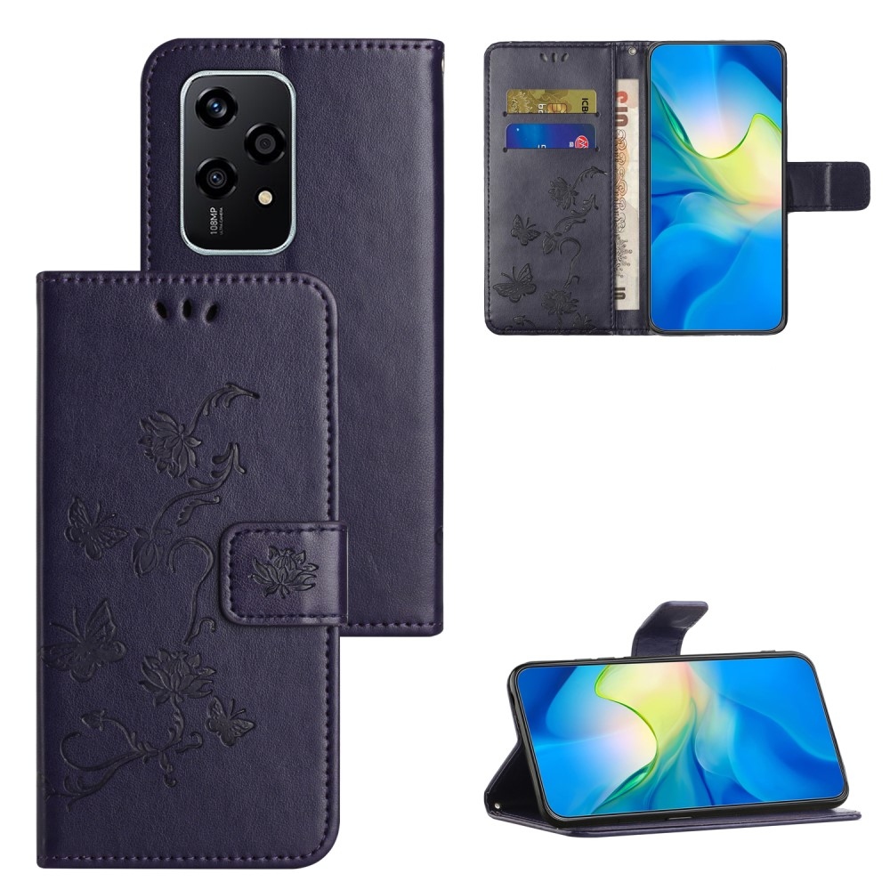 Flower knížkové pouzdro na Honor 200 Lite 5G - tmavěfialové
