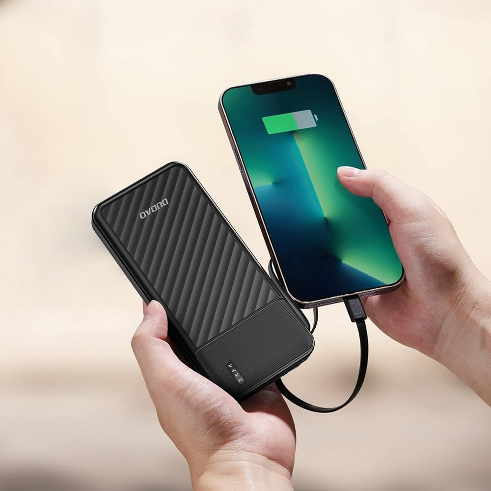 Dudao K11 10000mAh Powerbank se zabudovanými kabely - černá