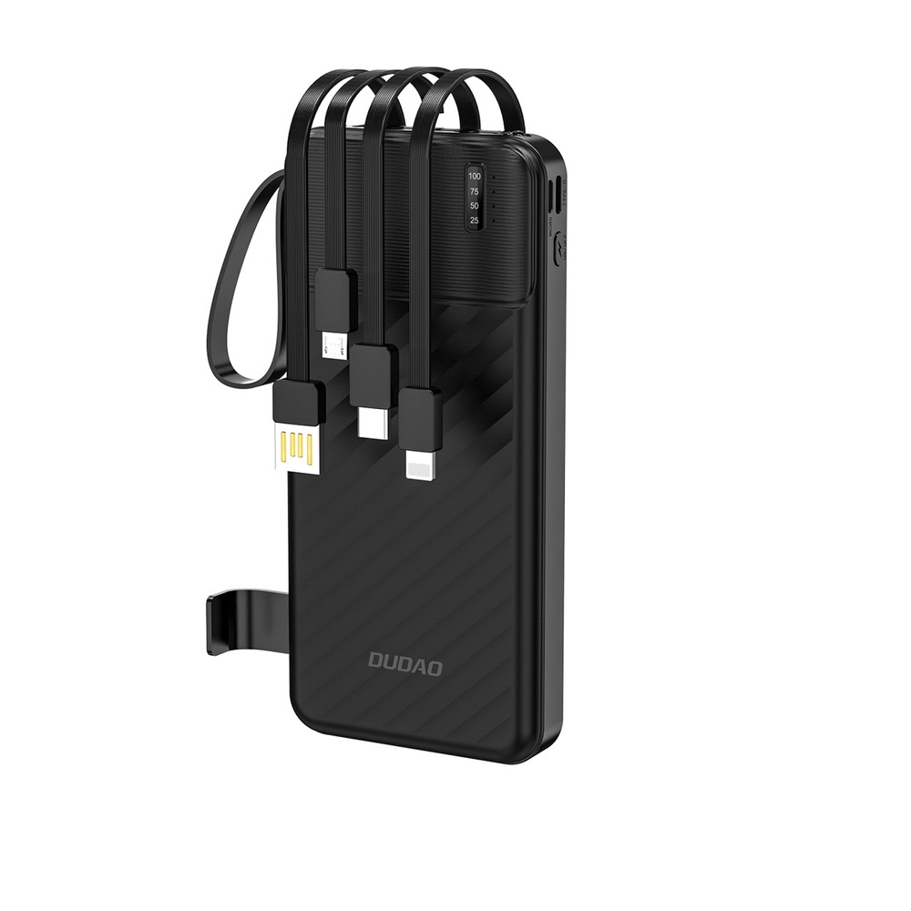 Dudao K11 10000mAh Powerbank se zabudovanými kabely - černá