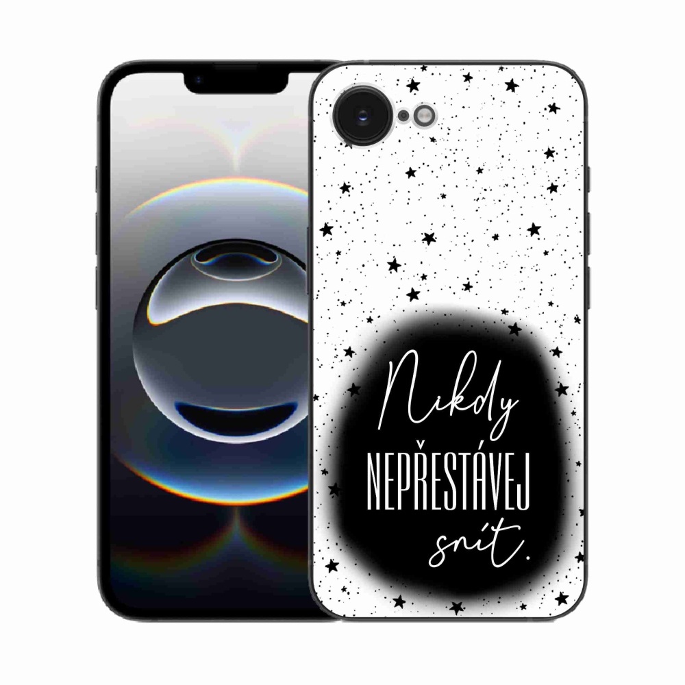 Gelový kryt mmCase na iPhone 16e - citát 1 černobílé pozadí