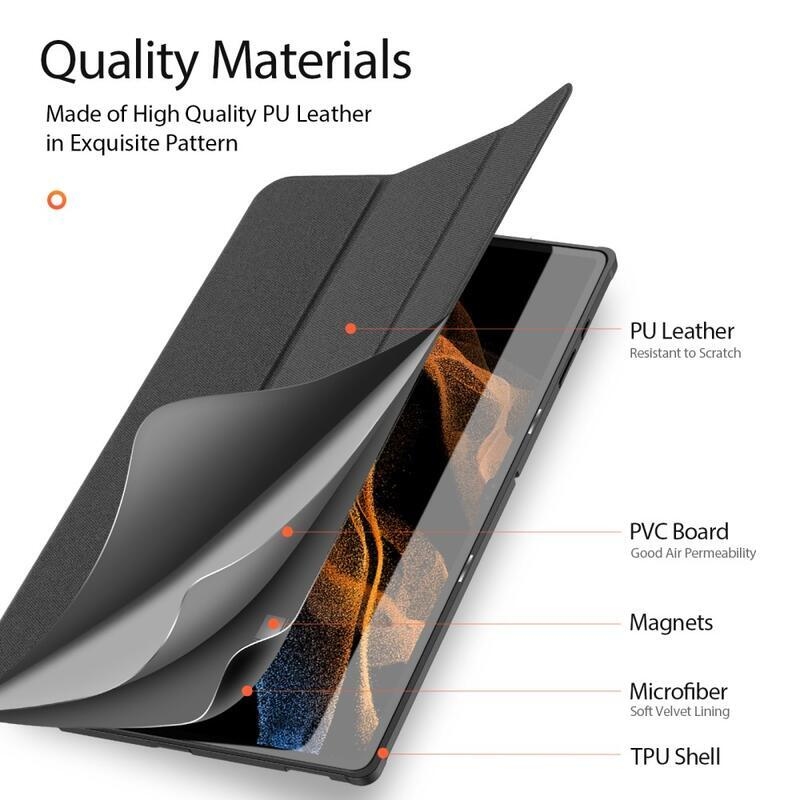 DUX chytré polohovací PU kožené pouzdro na tablet Samsung Galaxy Tab S8 Ultra - černé