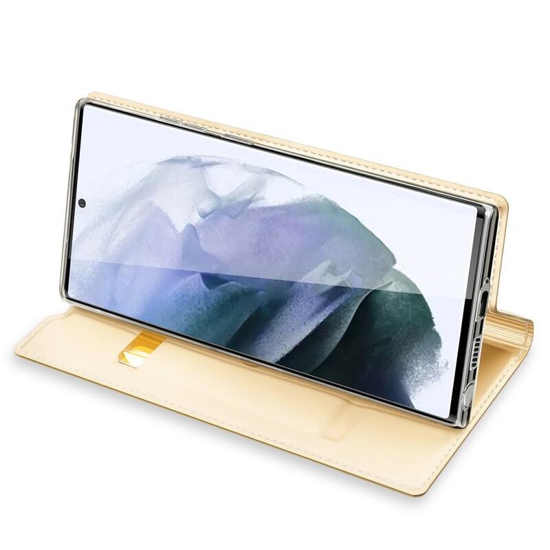 DUX elegantní PU kožené pouzdro na mobil Samsung Galaxy S22 Ultra 5G - zlaté