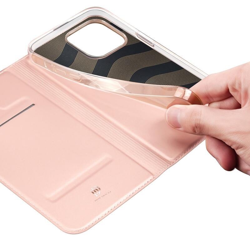DUX elegantní PU kožené pouzdro pro mobil iPhone 14 Pro 6.1 - růžovozlaté