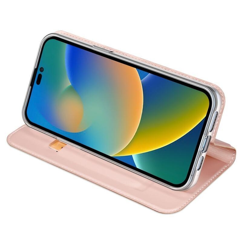 DUX elegantní PU kožené pouzdro pro mobil iPhone 14 Pro 6.1 - růžovozlaté