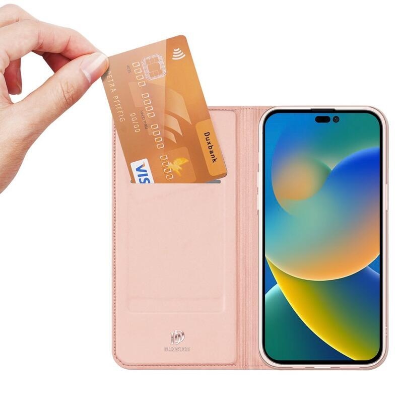 DUX elegantní PU kožené pouzdro pro mobil iPhone 14 Pro 6.1 - růžovozlaté