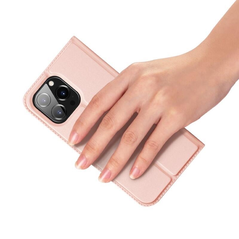 DUX elegantní PU kožené pouzdro pro mobil iPhone 14 Pro 6.1 - růžovozlaté