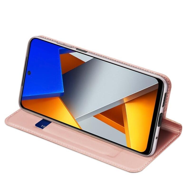 DUX PU kožené peněženkové pouzdro na mobil Xiaomi Poco M4 Pro 4G - růžovozlaté
