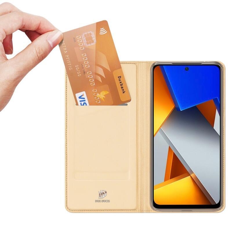 DUX PU kožené peněženkové pouzdro na mobil Xiaomi Poco M4 Pro 4G - zlaté