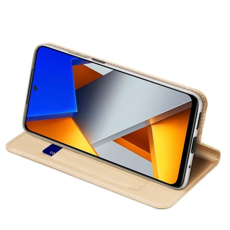 DUX PU kožené peněženkové pouzdro na mobil Xiaomi Poco M4 Pro 4G - zlaté