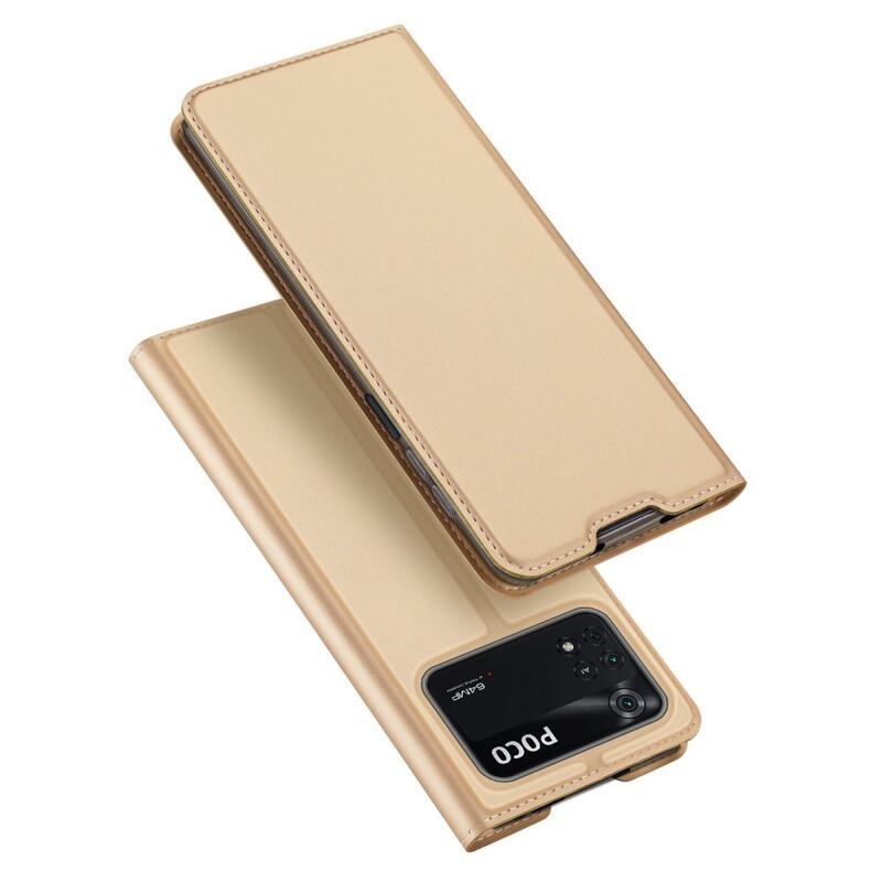 DUX PU kožené peněženkové pouzdro na mobil Xiaomi Poco M4 Pro 4G - zlaté