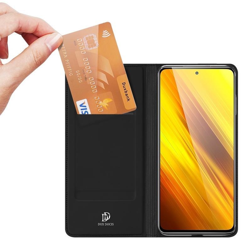 DUX PU kožené peněženkové pouzdro na mobil Xiaomi Poco X3/X3 Pro - černé