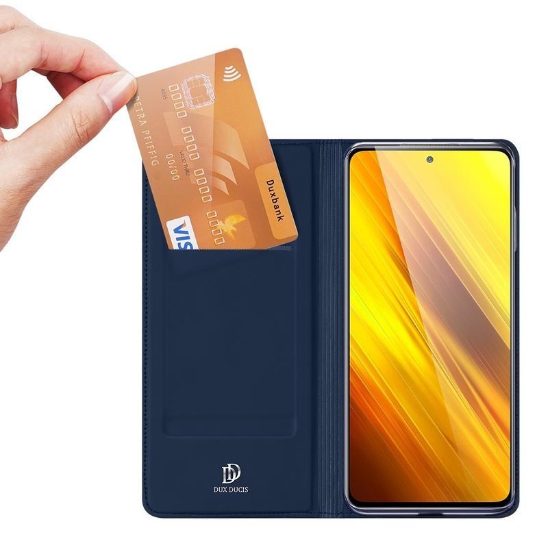 DUX PU kožené peněženkové pouzdro na mobil Xiaomi Poco X3/X3 Pro - tmavěmodré