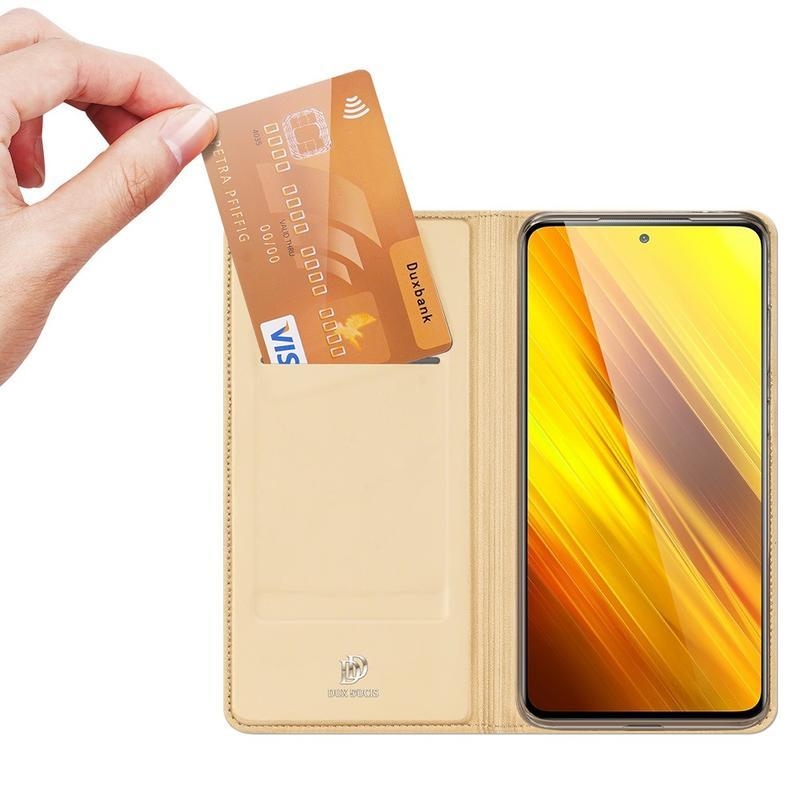 DUX PU kožené peněženkové pouzdro na mobil Xiaomi Poco X3/X3 Pro - zlaté