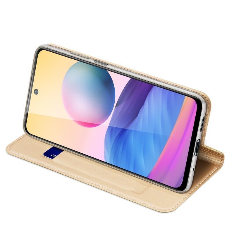 DUX PU kožené peněženkové pouzdro na mobil Xiaomi Redmi Note 10 5G/Poco M3 Pro 4G/5G - zlaté