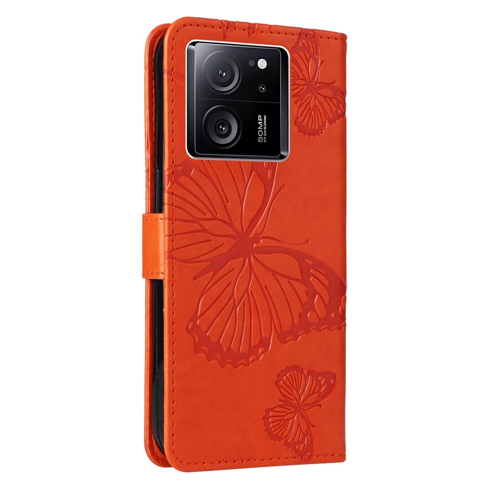 Big butterfly knížkové pouzdro na Xiaomi 13T/13T Pro - oranžové