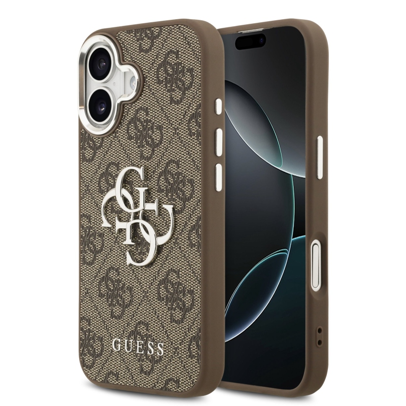 Guess PU 4G Metal Logo Zadní Kryt pro iPhone 17 Silver Brown