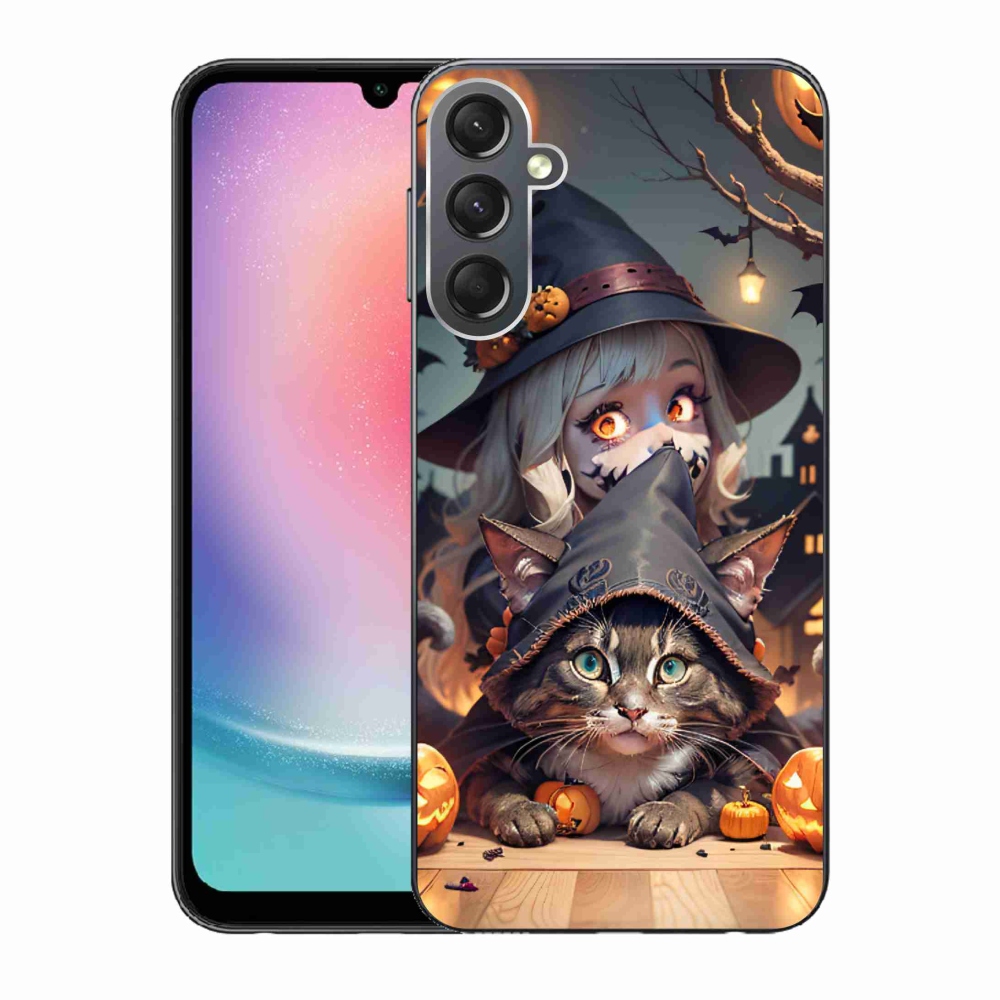 Gelový kryt mmCase na Samsung Galaxy A24 - čarodějnice s kočkou