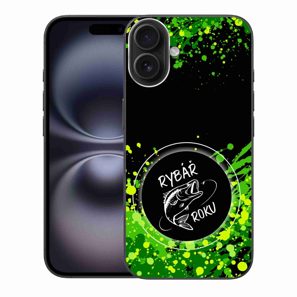 Gelový kryt mmCase na iPhone 16 Plus - rybář roku černé pozadí