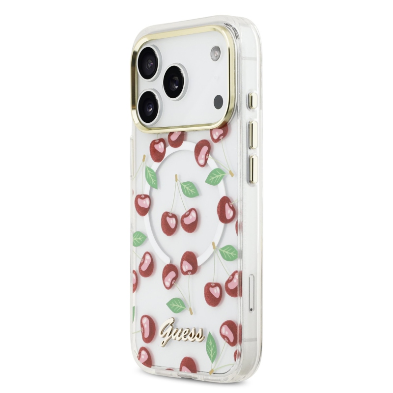 Guess IML Glitter Cherry MagSafe Zadní Kryt pro iPhone 17 Pro