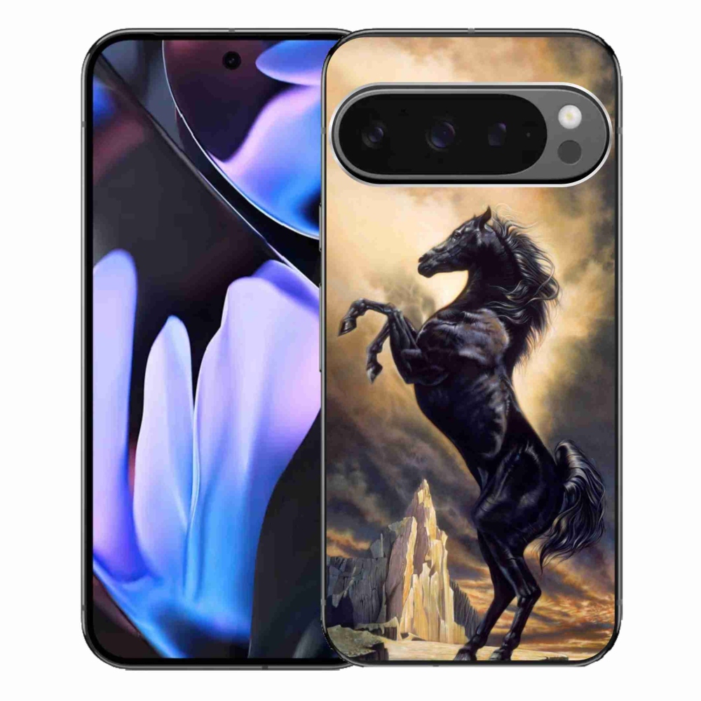 Gelový kryt mmCase na Google Pixel 9 Pro XL - černý kreslený kůň