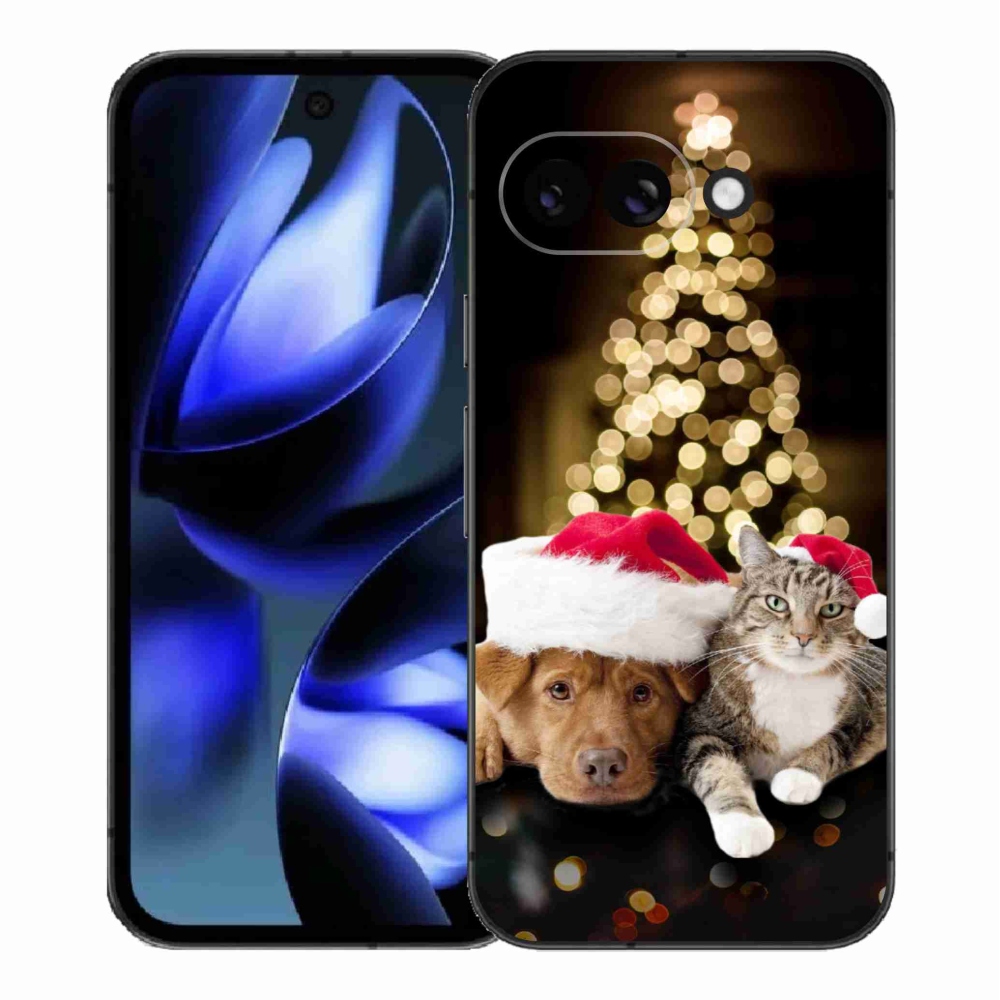Gelový kryt mmCase na Google Pixel 9a - vánoční pes a kočka
