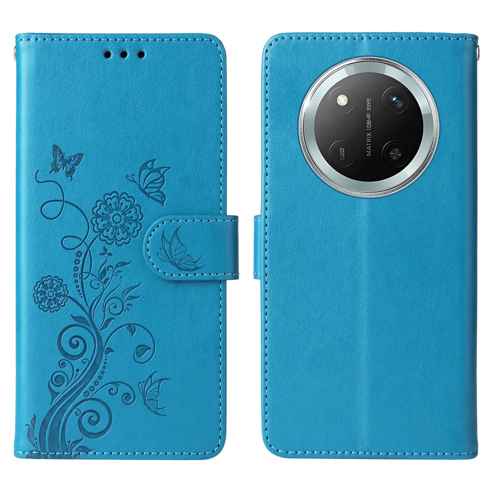 Flowery knížkové pouzdro na Honor Magic 7 Lite 5G - modré