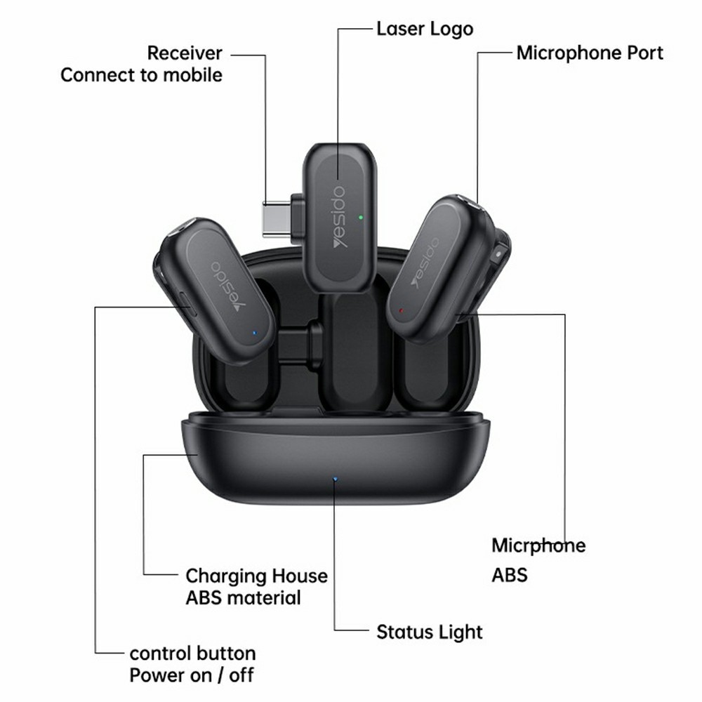 Yesido KR22 bezdrátový klopový mikrofon s AI redukcí šumu USB-C
