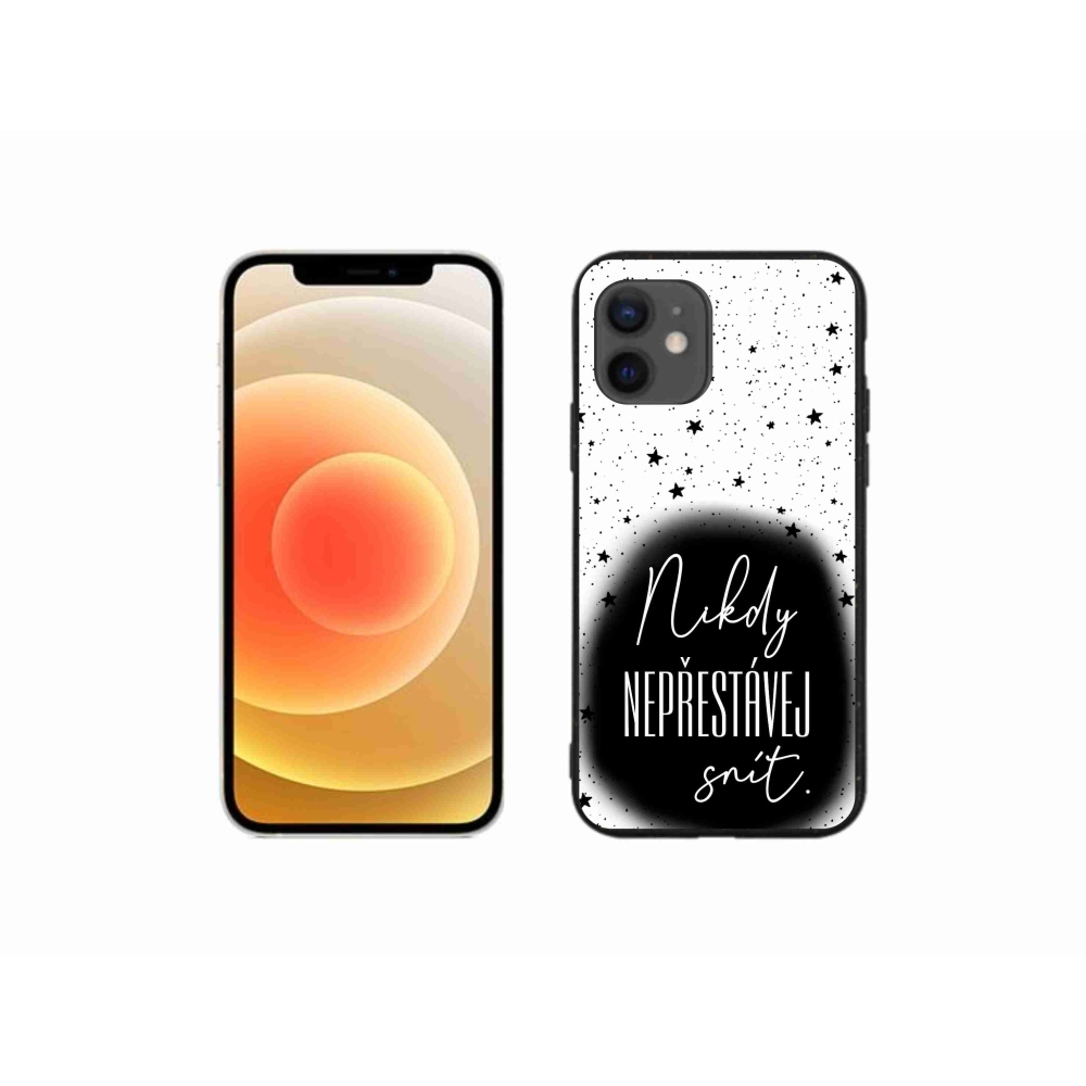 Gelový kryt mmCase na iPhone 12 mini - citát 1 černobílé pozadí