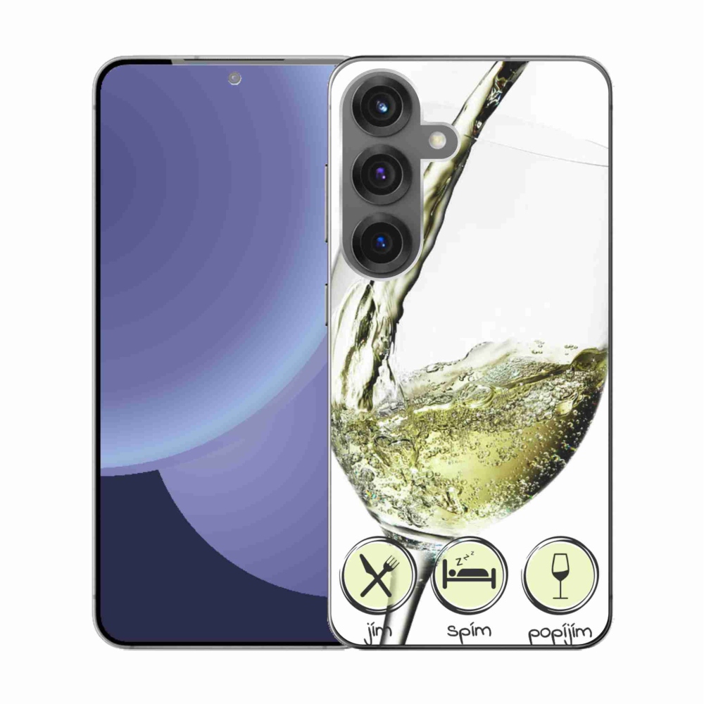 Gelový kryt mmCase na Samsung Galaxy S25 - sklenička vína bílé