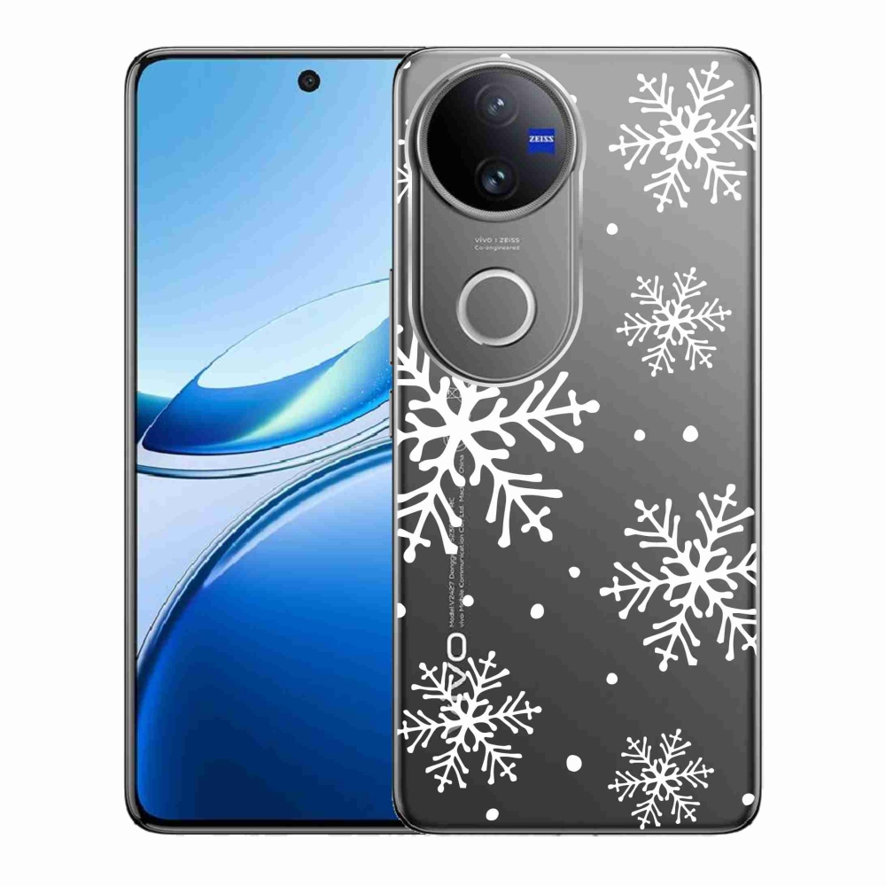 Gelový kryt mmCase na Vivo V50 5G - bílé vločky na průhledném pozadí
