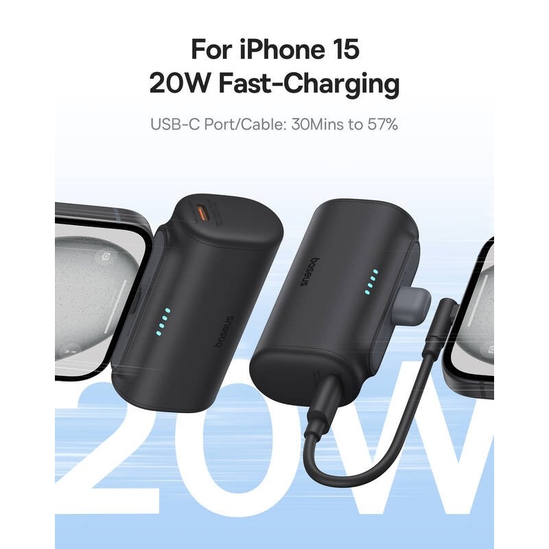 Baseus Compact 20W Fast Charge USB-C Powerbanka 5000mAh Cluster Black