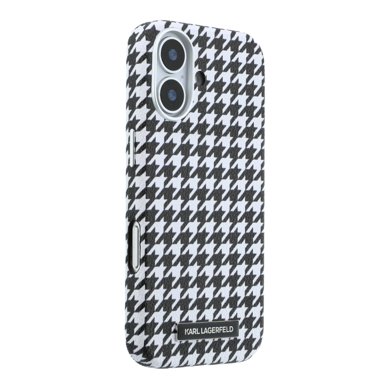 Karl Lagerfeld PU Houndstooth Resin Plate MagSafe Zadní Kryt pro iPhone 17 Black