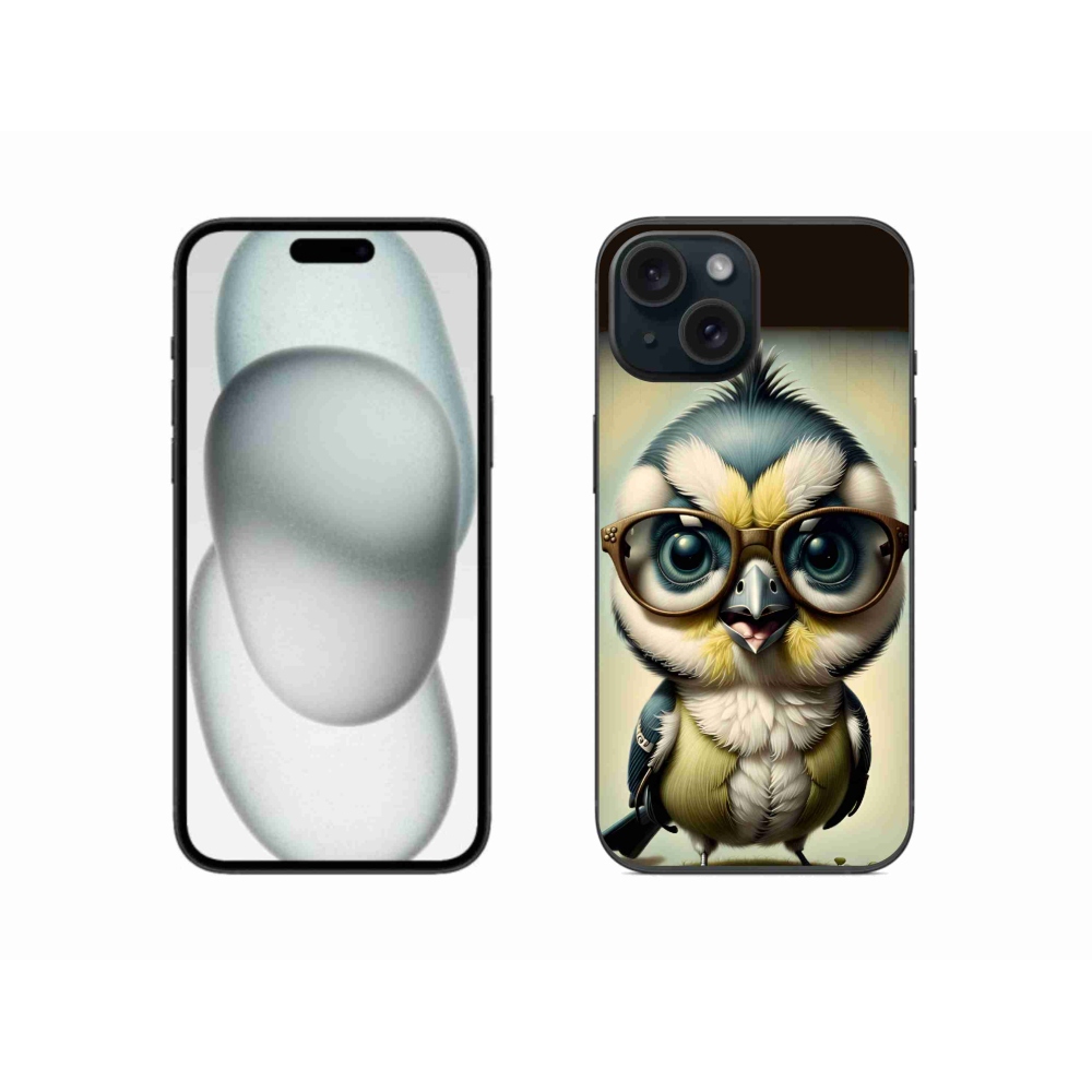 Gelový kryt mmCase na iPhone 15 - mládě s brýlemi