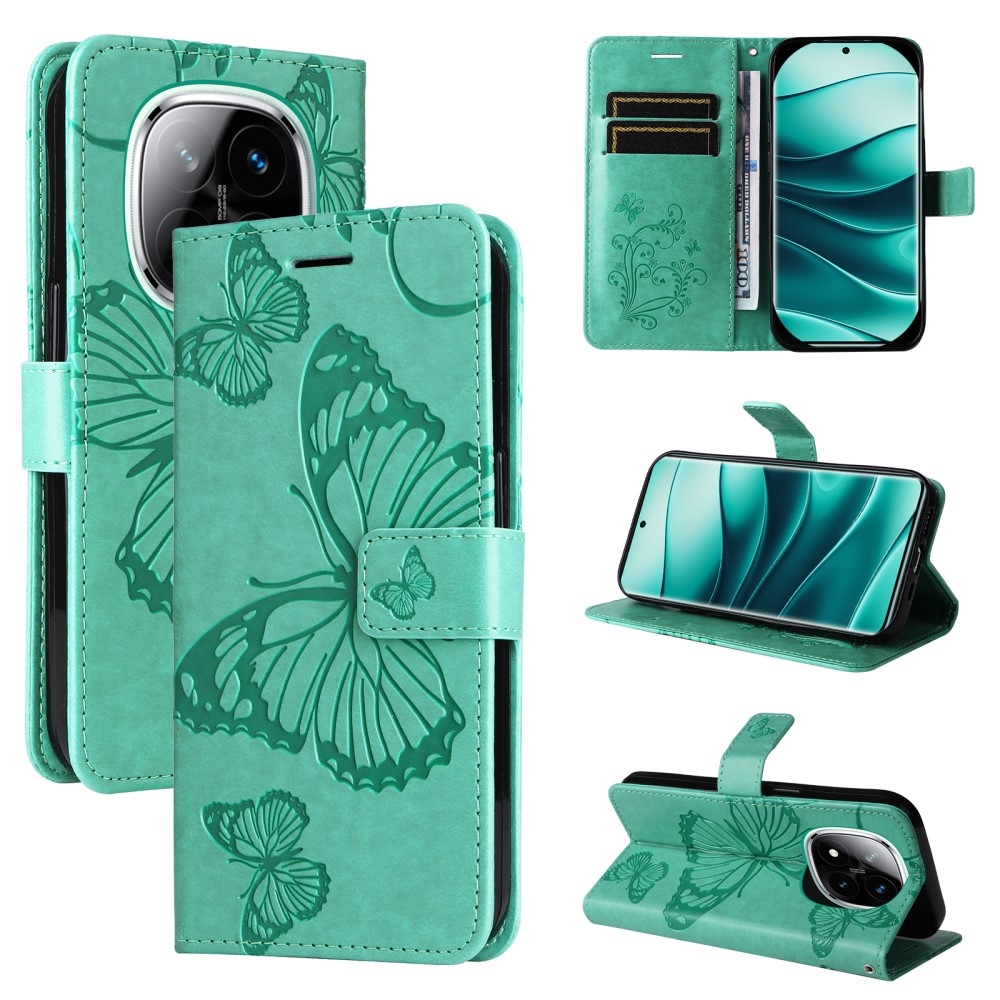 Big Butterfly knížkové pouzdro na Xiaomi Redmi Note 14 Pro 5G/Poco X7 5G/Note 14 Pro+ 5G - modrozelené