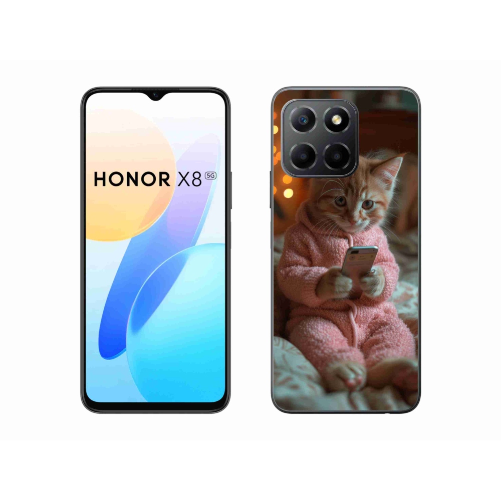 Gelový kryt mmCase na Honor X8 5G - kotě s mobilem