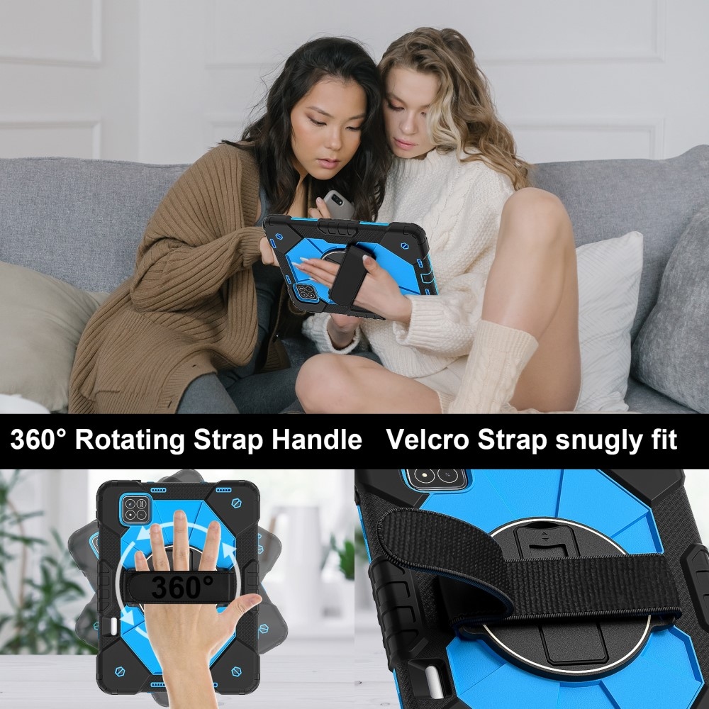 Strap odolný kryt s držákem na ruku a ramenním popruhem na Xiaomi Pad 7/7 Pro - černý/modrý