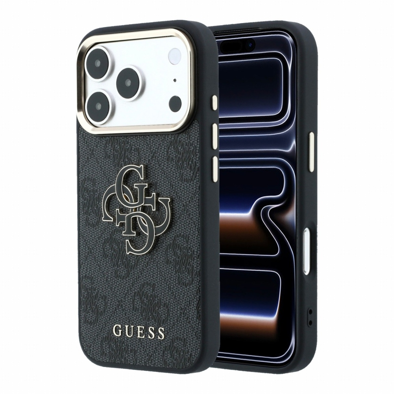 Guess PU 4G Resin Metal Logo Zadní Kryt pro iPhone 18 Pro Black