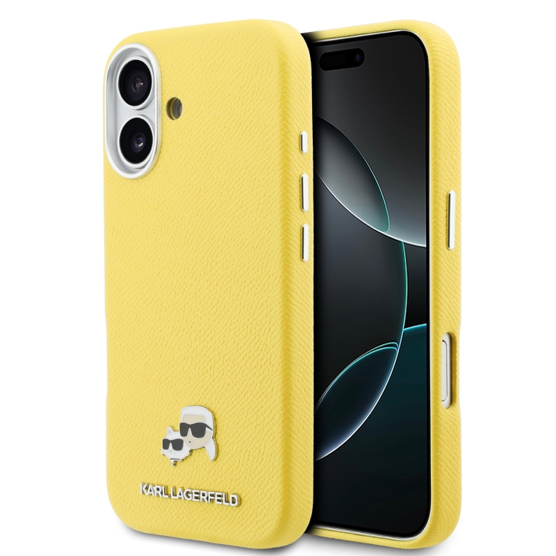 Karl Lagerfeld PU Karl and Choupette Heads Pins MagSafe Zadní Kryt pro iPhone 17 Yellow