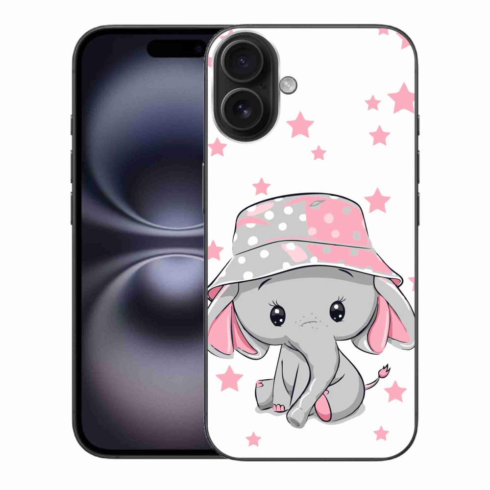 Gelový kryt mmCase na iPhone 16 Plus - růžový slon