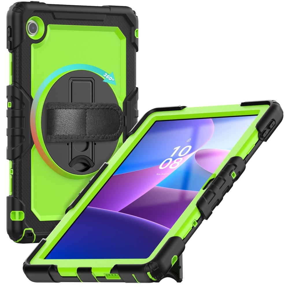 Strap odolný kryt s držákem na ruku a ramenním popruhem na Lenovo Tab 10.1 (2025) - černý/zelený