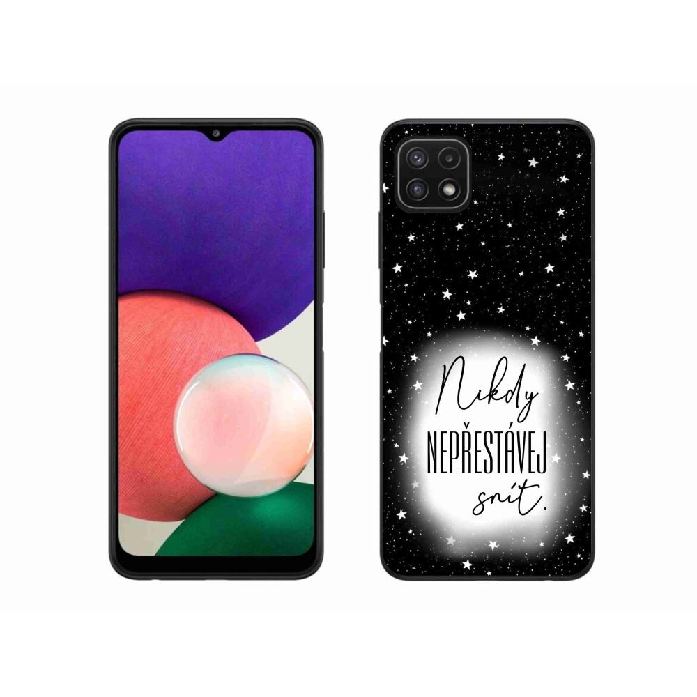 Gelový kryt mmCase na Samsung Galaxy A22 5G - citát 1 bíločerné pozadí
