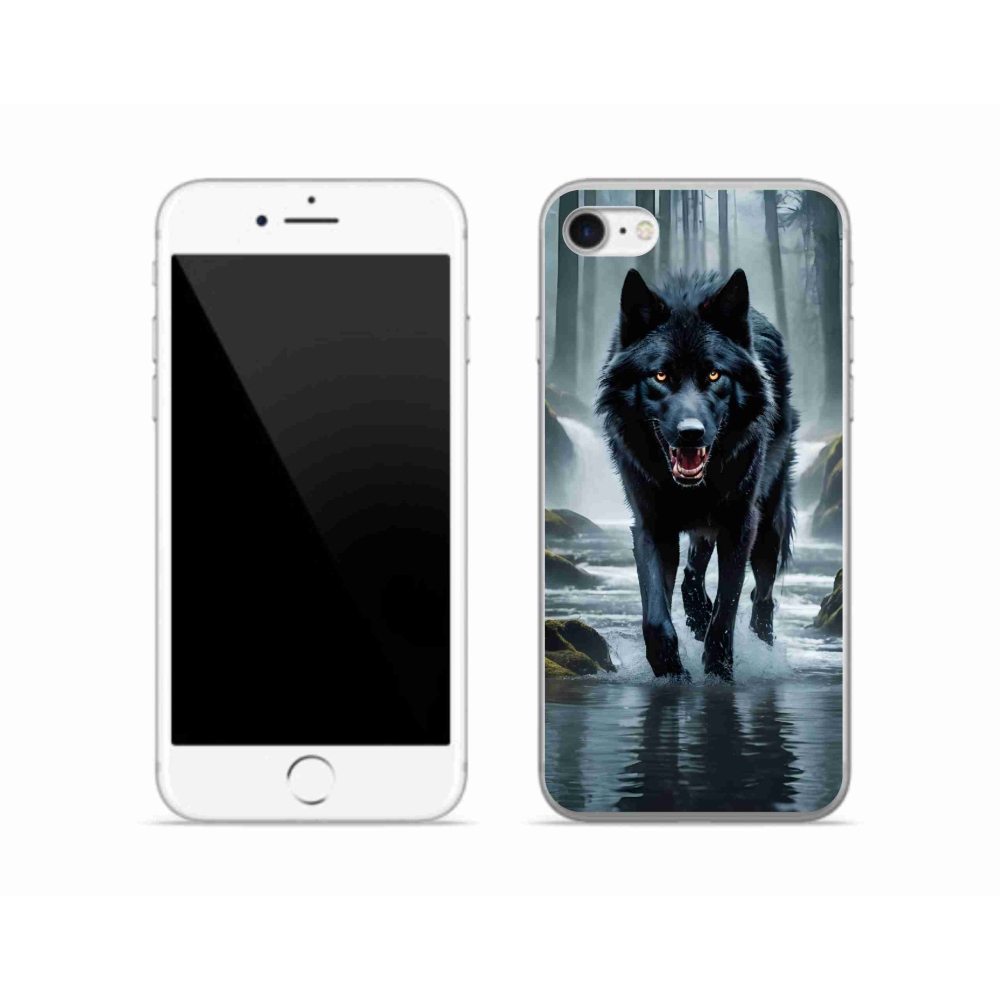 Gelový kryt mmCase na iPhone SE (2020) - černý vlk