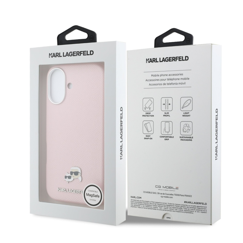 Karl Lagerfeld PU Karl and Choupette Heads Pins MagSafe Zadní Kryt pro iPhone 17 Pink