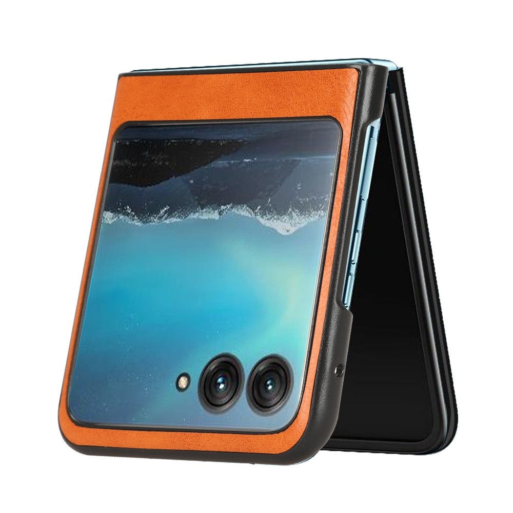 Vintages plastový kryt s umělou kůží na Motorola Razr 40 Ultra 5G - oranžový