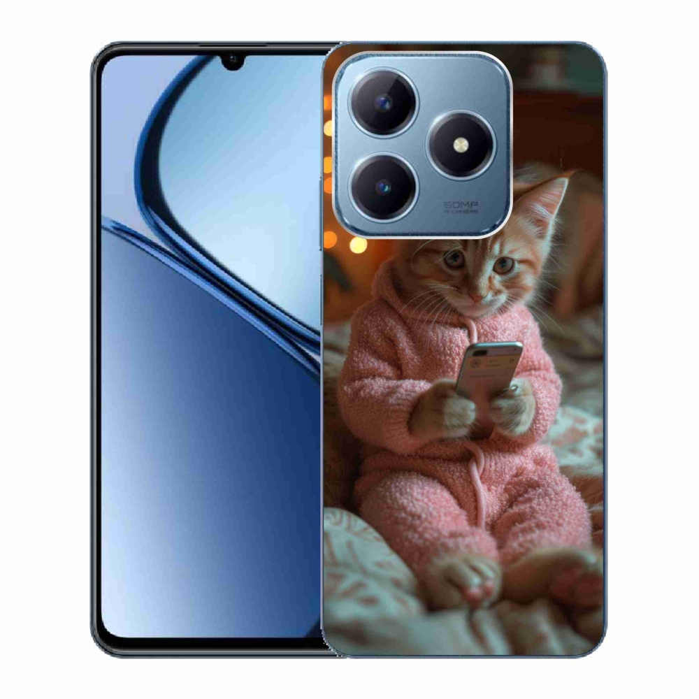 Gelový kryt mmCase na Realme C63 - kotě s mobilem